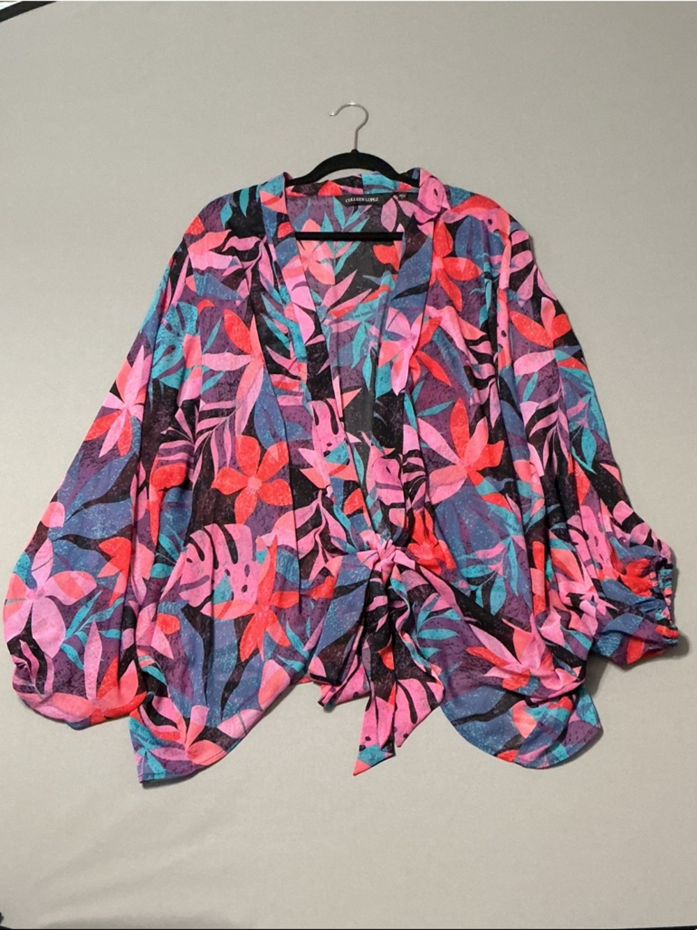 Colleen Lopez Floral Tie-Front Blouse in Pink & Teal 3x